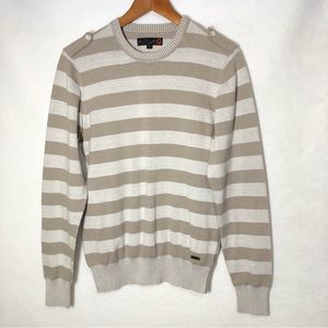 G by Guess Womens Sweater Striped Pullover Button Epaulets